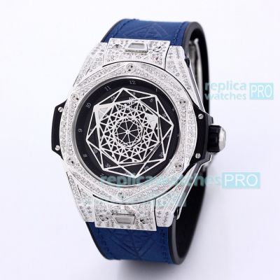 Swiss Replica Hublot Big Bang Sang Bleu II Watch Geometric Dial